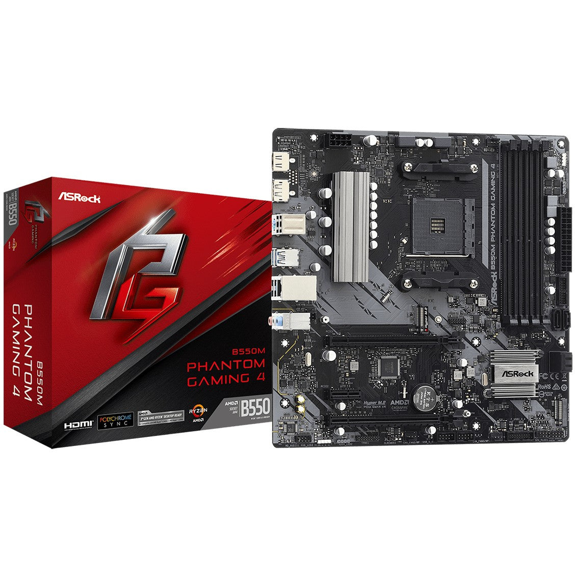 Asrock B550M Phantom Gaming 4. AMD. Podnožje AM4. AMD Ryzen 3000 serija. DDR4 SDRAM. 128GB. DIMM