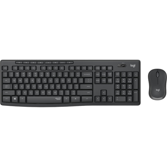Logitech MK295 Tihi. Puna veličina (100%). Žični. RF Bežični. QWERTY. Grafit. Miš uključen.