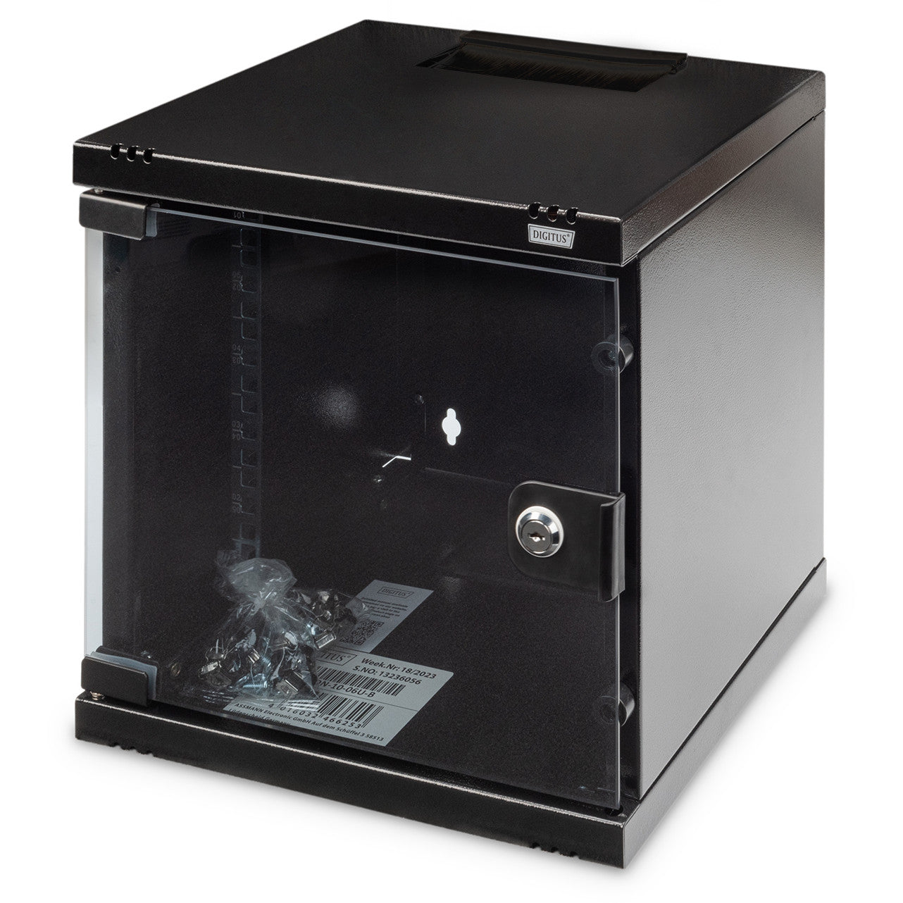 Digitus kućište za montažu na zid 254 mm (10") - 312 x 300 mm (Š x D). Polica za montažu na zid. 6U. 30 kg. Mehanizam za zaključavanje. 5,33 kg. Crna