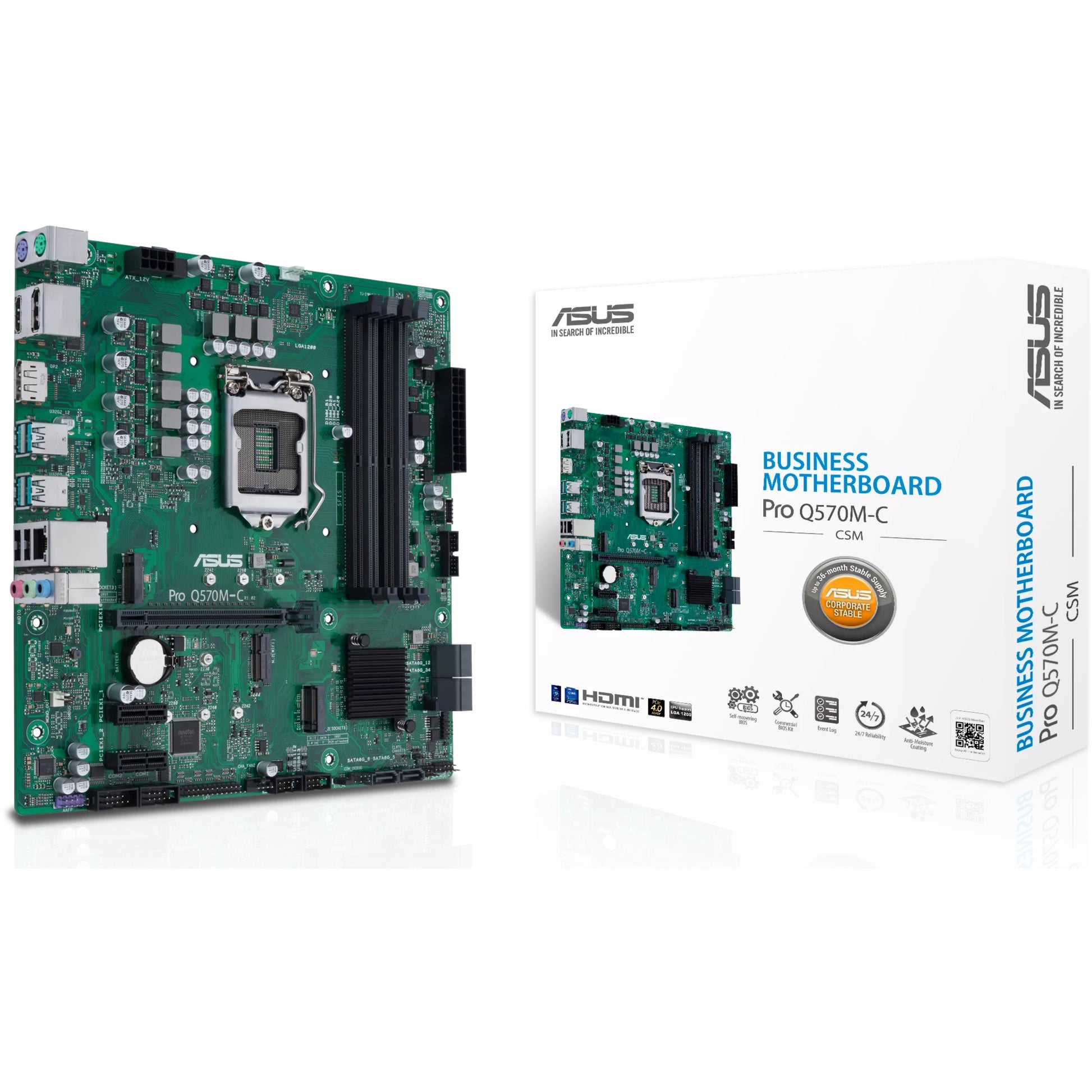 ASUS PRO Q570M-C/CSM. Intel. LGA 1200 (Socket H5). Intel® Celeron®. Intel® Core™ i3. Intel® Core™ i5. Intel® Core™ i7. Intel® Core™ i9. Intel® Pentium®. DDR4 SDRAM. 128 GB. DIMM