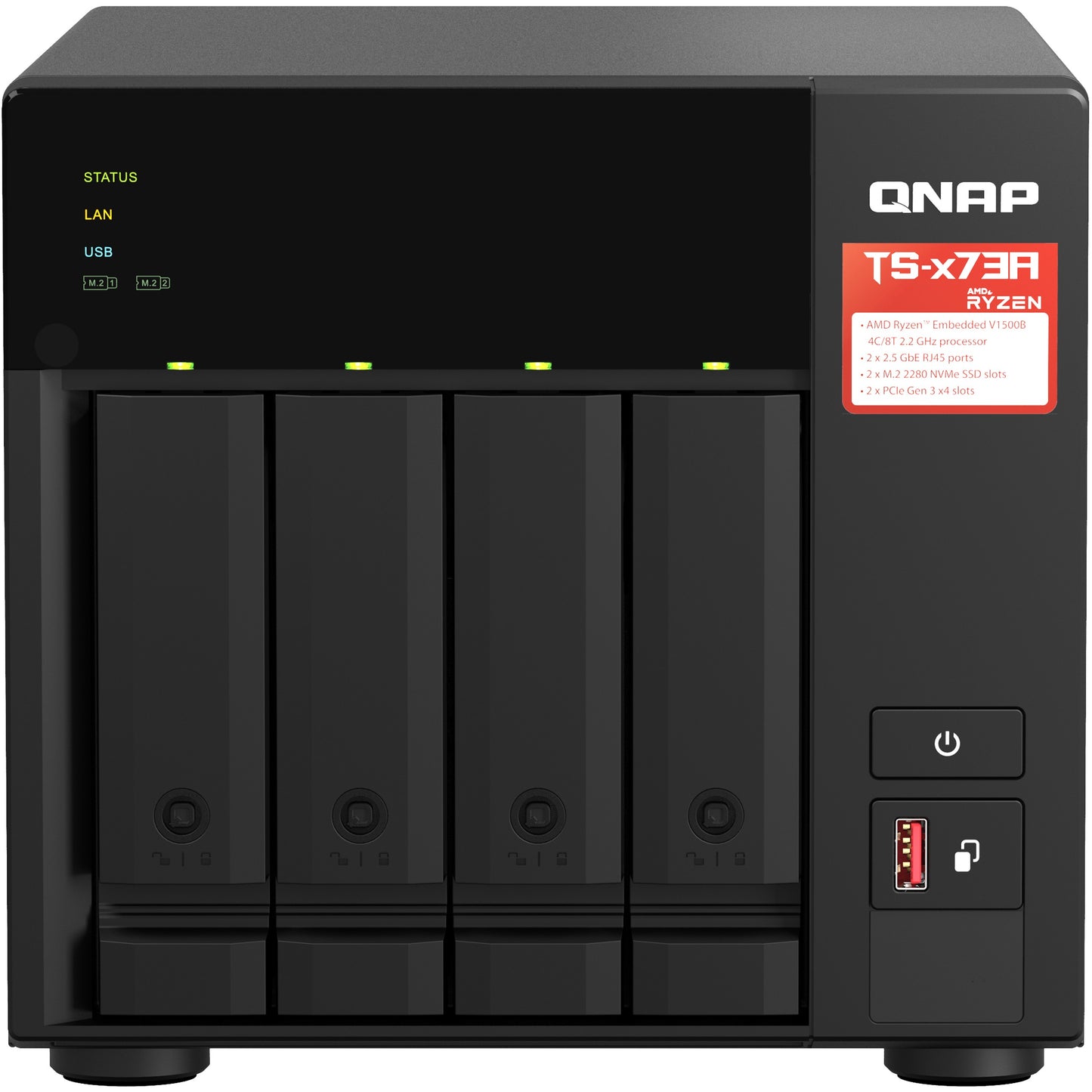 QNAP TS-473A. NAS. Tower. Ugrađeni Ryzen. V1500B. 8GB. DDR4