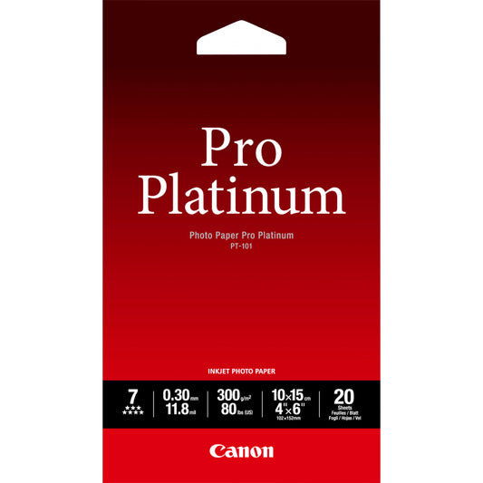 Canon PT-101 Pro Platinum foto papir 10x15 cm – 20 listova. Sjajni. A6. 10x15 cm. 4x6". 20 komada. 20 komada