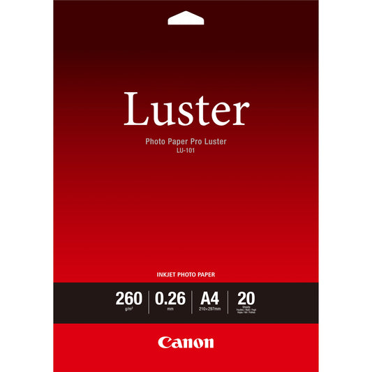 Canon LU-101 Luster foto papir Pro A4 - 20 listova. Saten. 260 g/m². Bijelo. 260 µm. 10 - 35 Â°C. 10 - 35 Â°C
