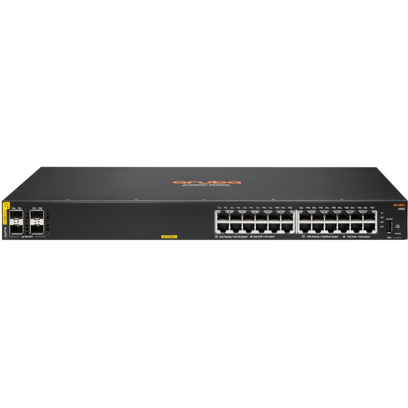 HPE Aruba Networking CX 6100 24G Class4 PoE 4SFP+ 370W. Upravljani. L3. Gigabit Ethernet (10/100/1000). Napajanje preko Etherneta (PoE). Montaža u rack. 1U