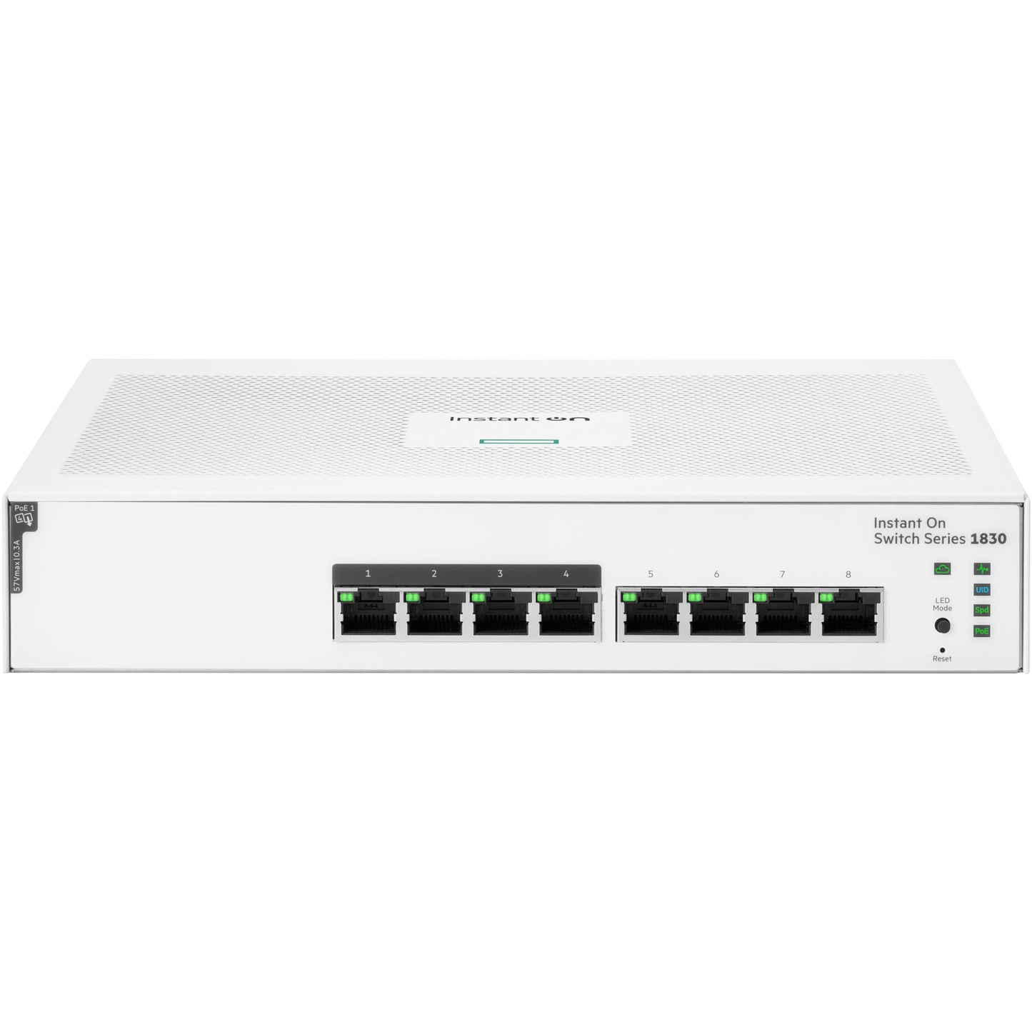 HPE Aruba Networking Networking Instant On Switch 8p Gigabit CL4 PoE 65W 1830. Upravljani. L2. Gigabit Ethernet (10/100/1000). Napajanje preko Etherneta (PoE). Montaža u rack. 1U