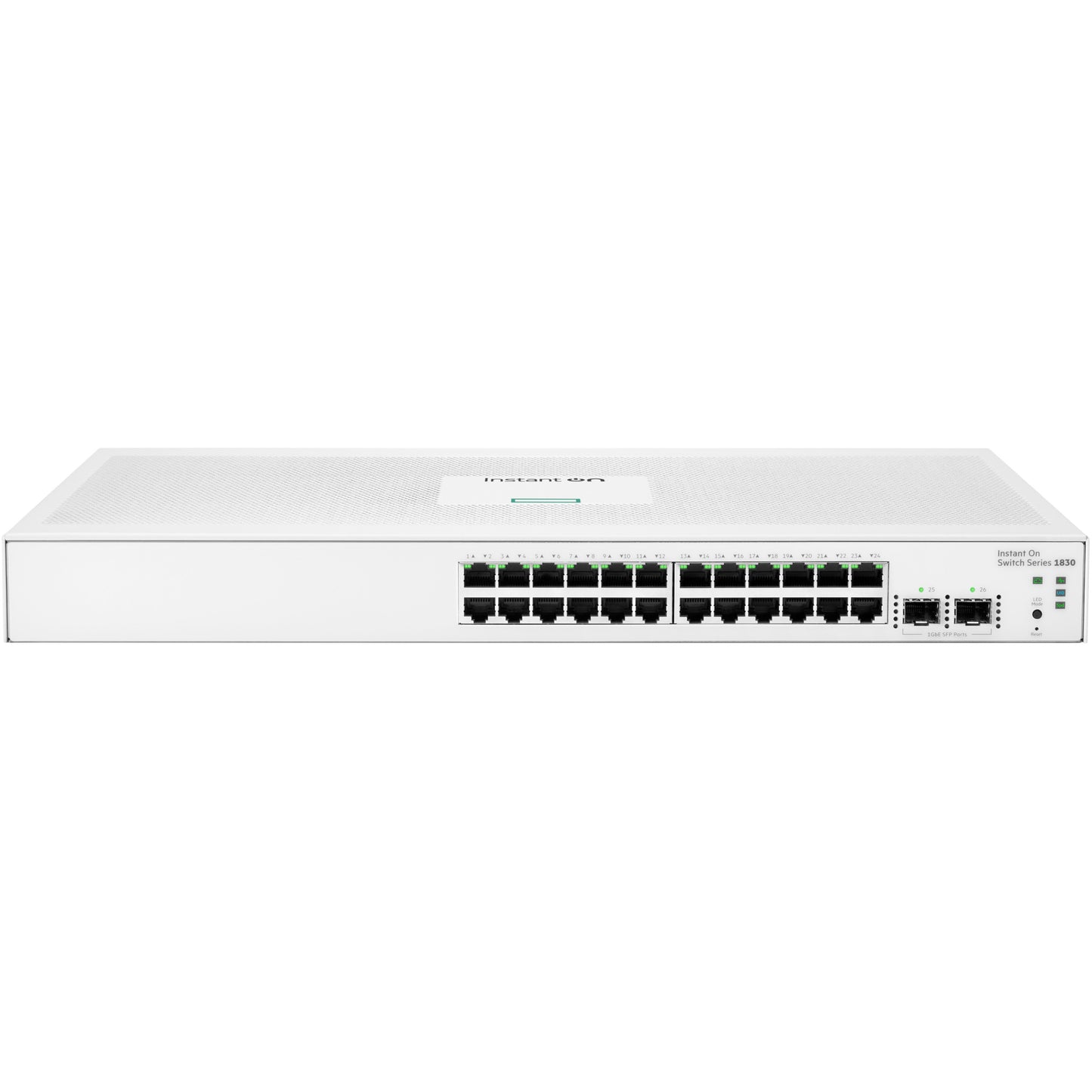 HPE Aruba Networking Networking Instant On Switch 24p Gigabit 2p SFP 1830. Upravljani. L2. Gigabit Ethernet (10/100/1000). Napajanje preko Etherneta (PoE). Montaža u rack. 1U