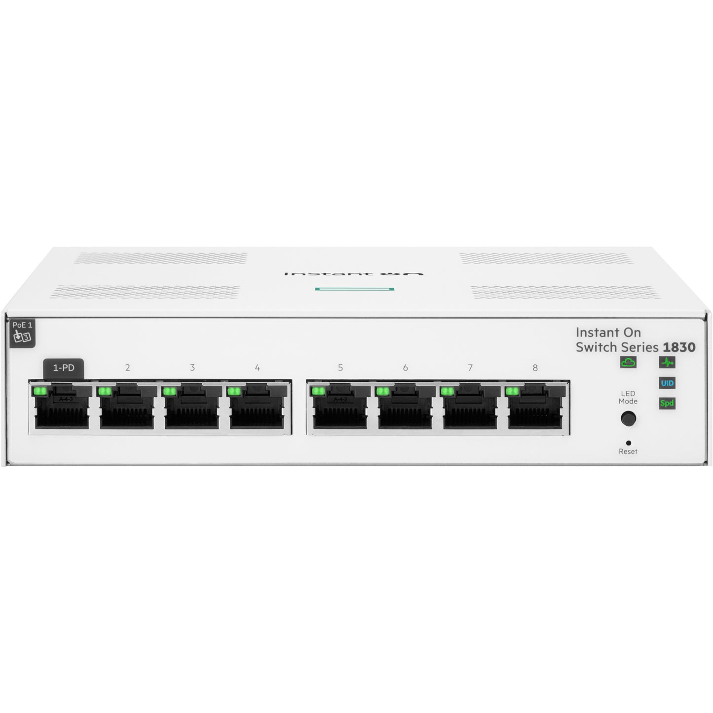 HPE Aruba Networking Networking Instant On Switch 8p Gigabit 1830. Upravljani. L2. Gigabit Ethernet (10/100/1000). Puni dupleks. Napajanje preko Etherneta (PoE). Montaža u rack.