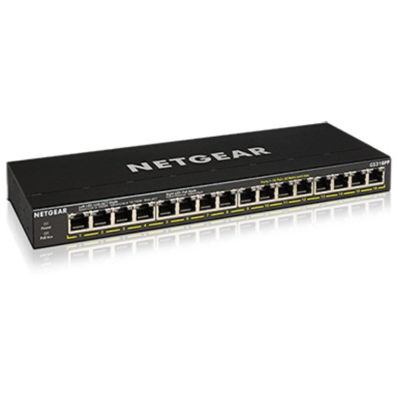 NETGEAR GS316PP Neupravljani Gigabit Ethernet (10/100/1000) Napajanje preko Etherneta (PoE) Crna. Neupravljani. Gigabit Ethernet (10/100/1000). Potpuni dupleks. Napajanje preko Etherneta (PoE). Montaža na zid