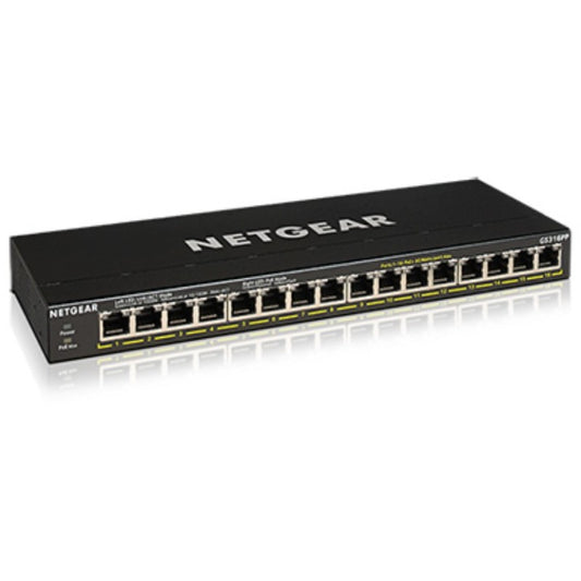 NETGEAR GS316PP Neupravljani Gigabit Ethernet (10/100/1000) Napajanje preko Etherneta (PoE) Crna. Neupravljani. Gigabit Ethernet (10/100/1000). Potpuni dupleks. Napajanje preko Etherneta (PoE). Montaža na zid