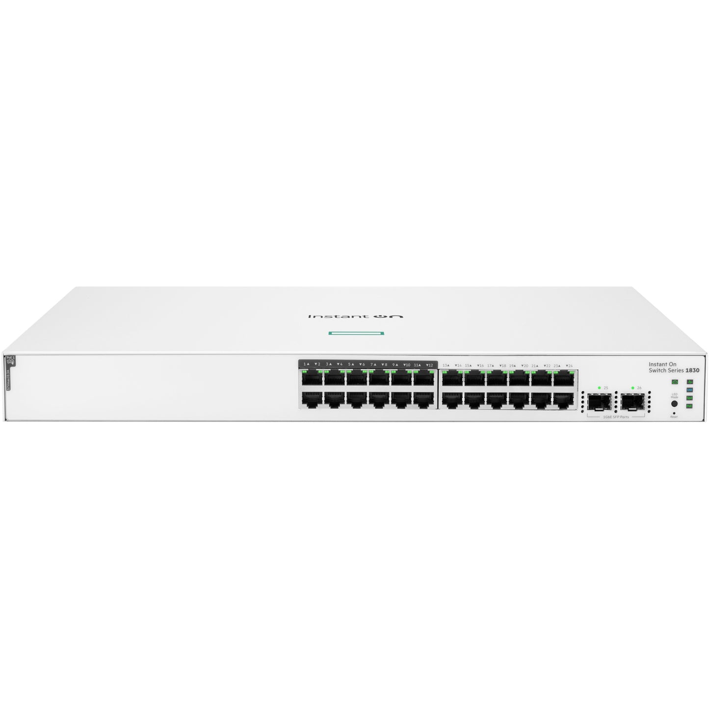 HPE Aruba Networking Networking Instant On Switch 24p Gigabit CL4 PoE 2p SFP 195W 1830. Upravljani. L2. Gigabit Ethernet (10/100/1000). Napajanje preko Etherneta (PoE). Montaža u rack. 1U