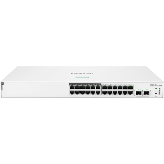 HPE Aruba Networking Networking Instant On Switch 24p Gigabit CL4 PoE 2p SFP 195W 1830. Upravljani. L2. Gigabit Ethernet (10/100/1000). Napajanje preko Etherneta (PoE). Montaža u rack. 1U