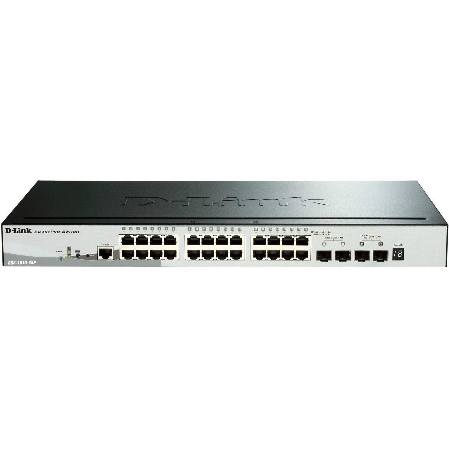 D-Link DGS-1510-28P. Upravljani. L3. Gigabit Ethernet (10/100/1000). Puni dupleks. Napajanje preko Etherneta (PoE). Montaža u rack.