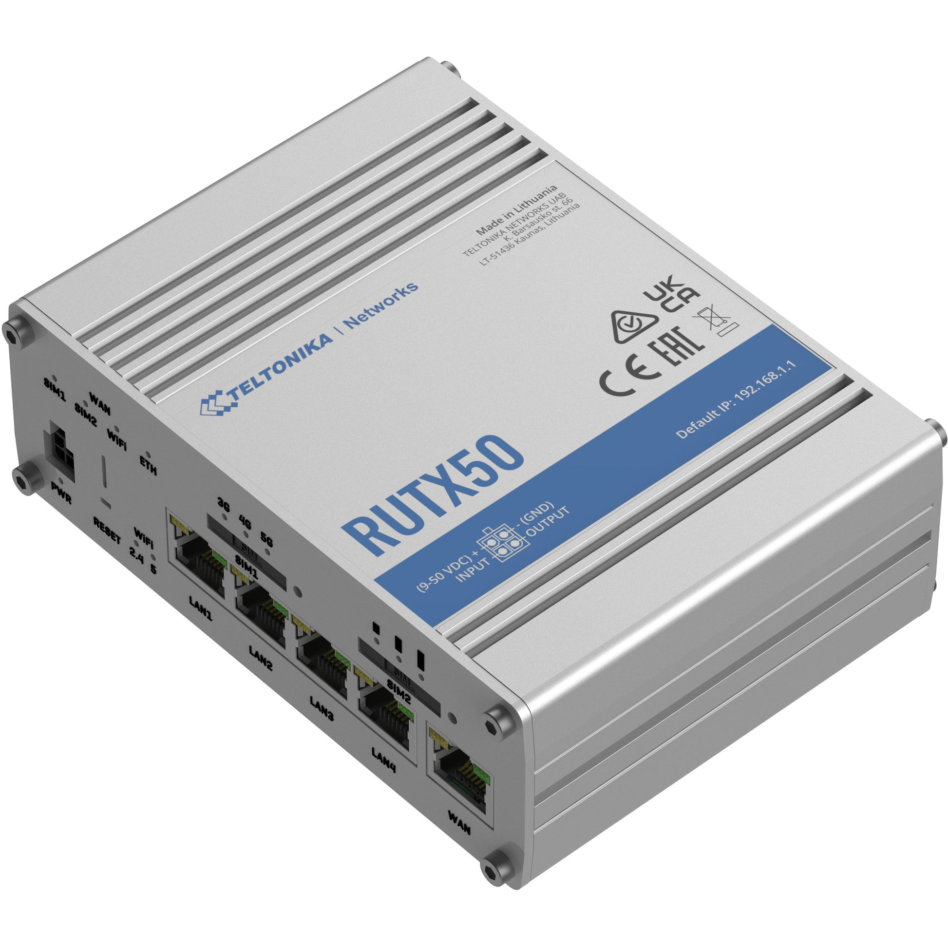 Teltonika RUTX50. Wi-Fi 5 (802.11ac). Ethernet/LAN. 5G. Nerđajući čelik. Prenosni ruter.
