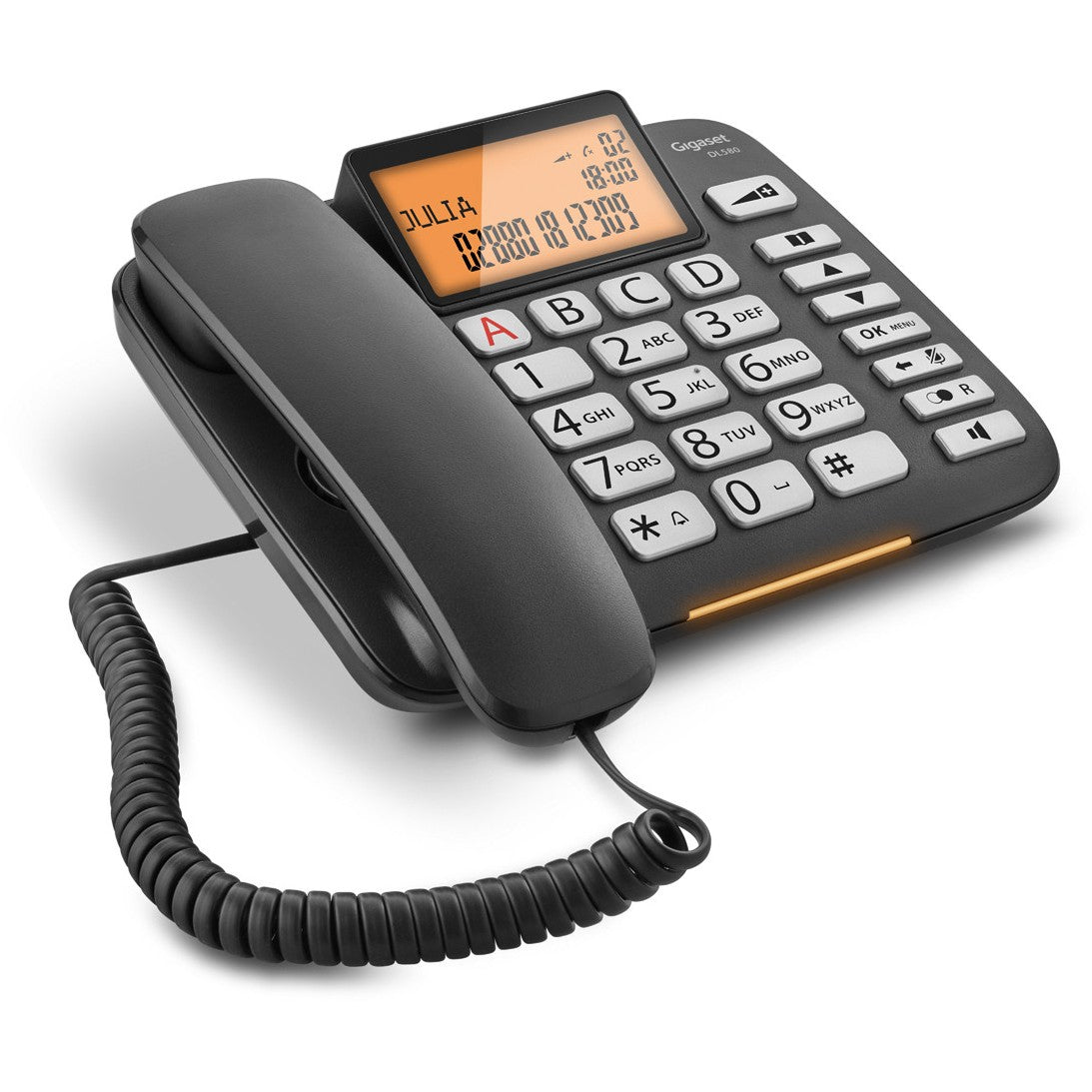Gigaset DL580. Analogni telefon. Žičana slušalica. Funkcija hands-free. 99 unosa. Identifikacija pozivaoca. Crna.