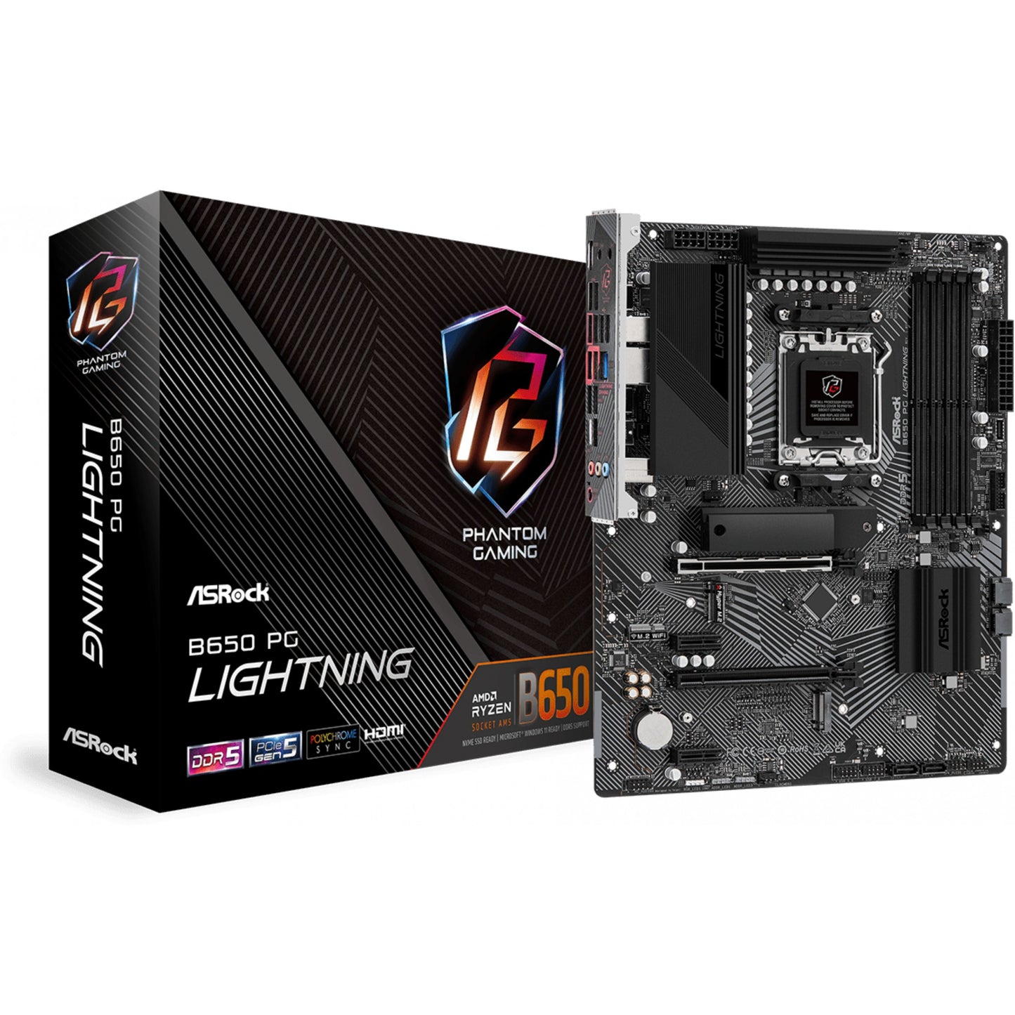 Asrock B650 PG Lightning. AMD. Podnožje AM5. DDR5-SDRAM. 128 GB. DIMM. Dvokanalni.