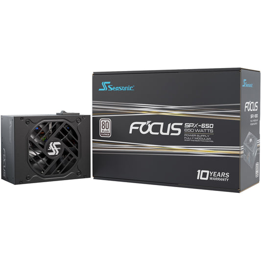 Seasonic FOCUS-SPX-650. 650 W. 100 - 240 V. 50 - 60 Hz. 9 - 4,5 A. 120 W. 648 W