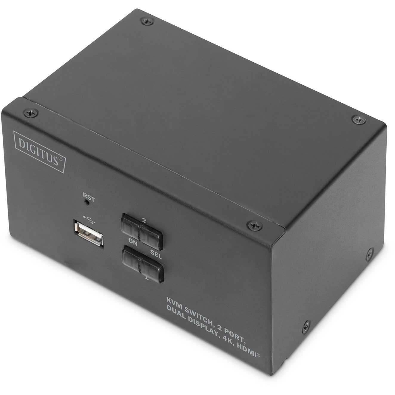 Digitus KVM prekidač. 2 porta. Dvostruki ekran. 4K. HDMI®. 3840x2160 piksela. 4K Ultra HD. Crna.