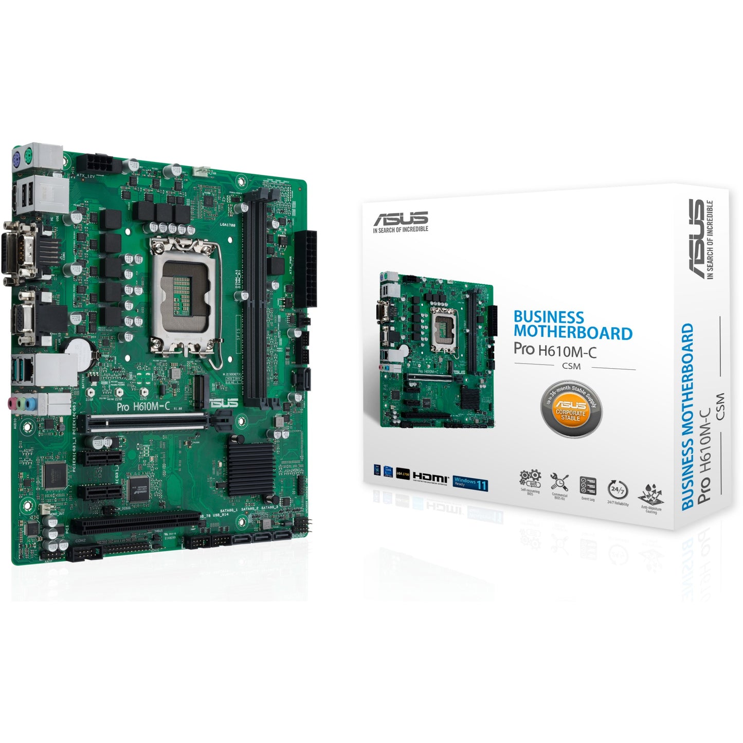 ASUS Pro H610M-C-CSM. Intel. LGA 1700. Intel® Celeron®. Intel® Core™ i3. Intel® Core™ i5. Intel® Core™ i7. Intel® Core™ i9. Intel® Pentium®. DDR5 SDRAM. 64 GB. DIMM