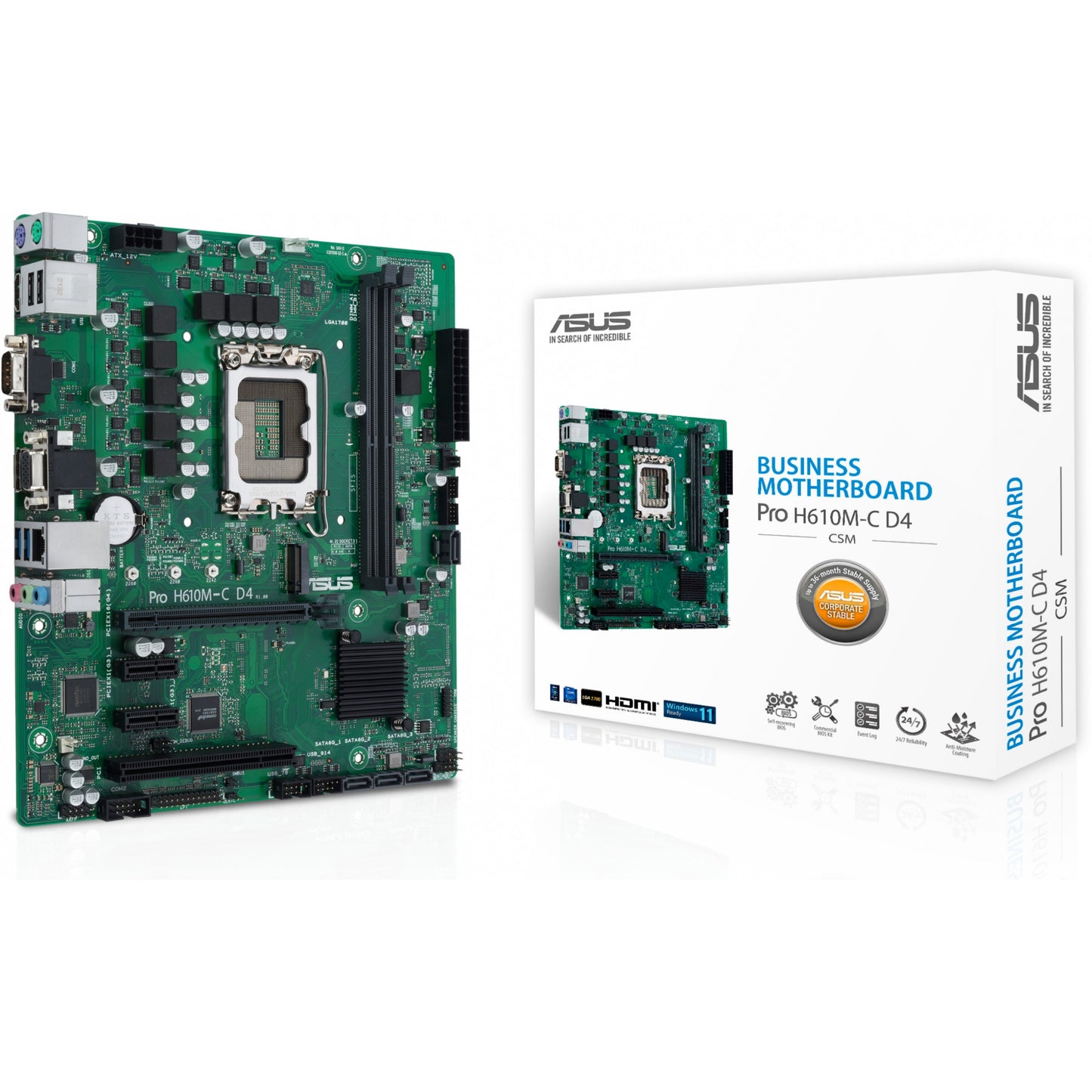 ASUS PRO H610M-C D4-CSM. Intel. LGA 1700. Intel® Celeron®. Intel® Core™ i3. Intel® Core™ i5. Intel® Core™ i7. Intel® Core™ i9. Intel® Pentium®. DDR4 SDRAM. 64 GB. DIMM