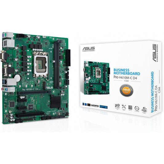 ASUS PRO H610M-C D4-CSM. Intel. LGA 1700. Intel® Celeron®. Intel® Core™ i3. Intel® Core™ i5. Intel® Core™ i7. Intel® Core™ i9. Intel® Pentium®. DDR4 SDRAM. 64 GB. DIMM
