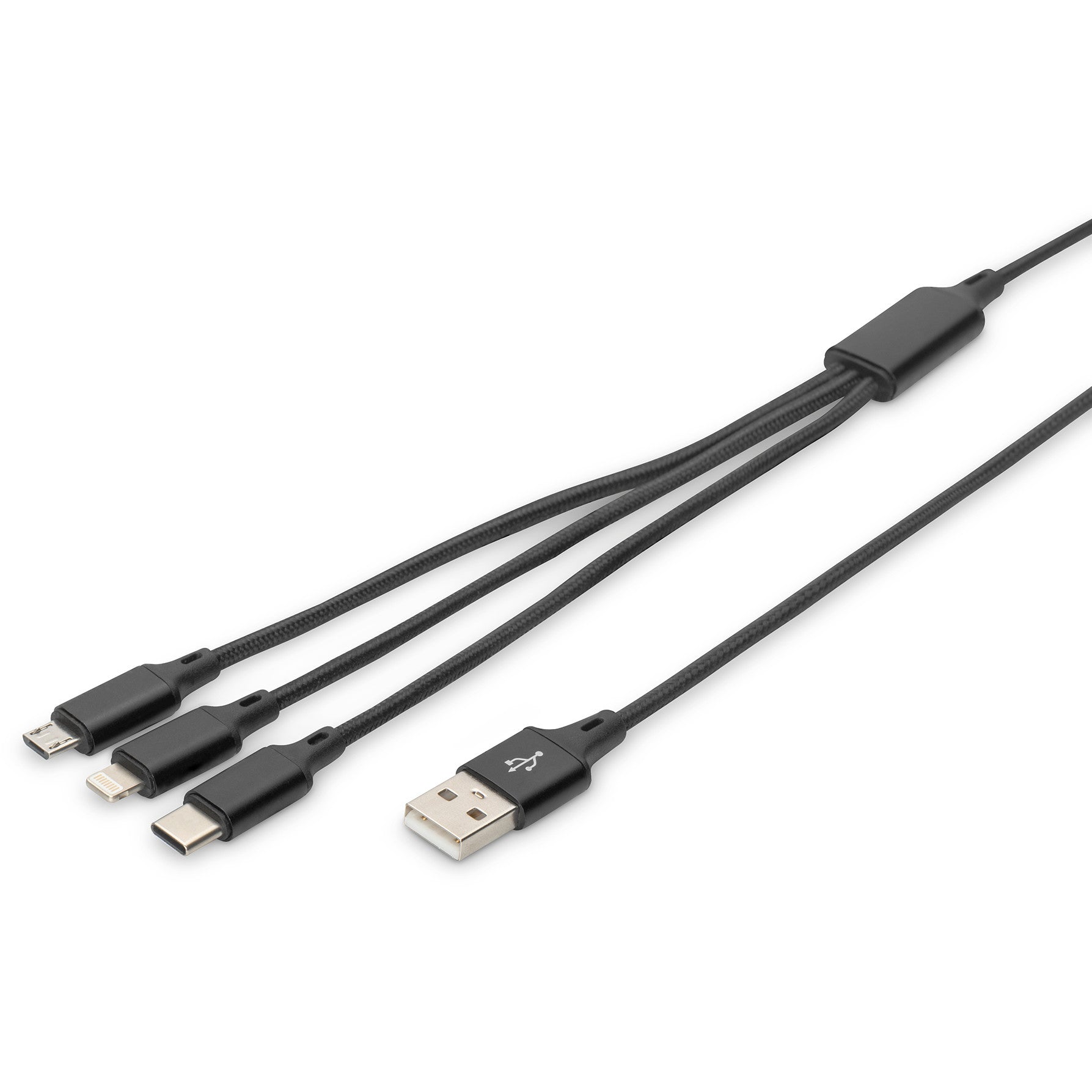 Digitus 3-u-1 kabel za punjenje. 1 m. USB A. USB C. Crni.