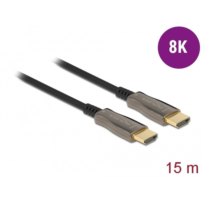 DeLOCK Aktivni optički kabel HDMI 8K 60 Hz 15 m. 15 m. HDMI Tip A (Standard). HDMI Tip A (Standard). 48 Gbit/s. Crni