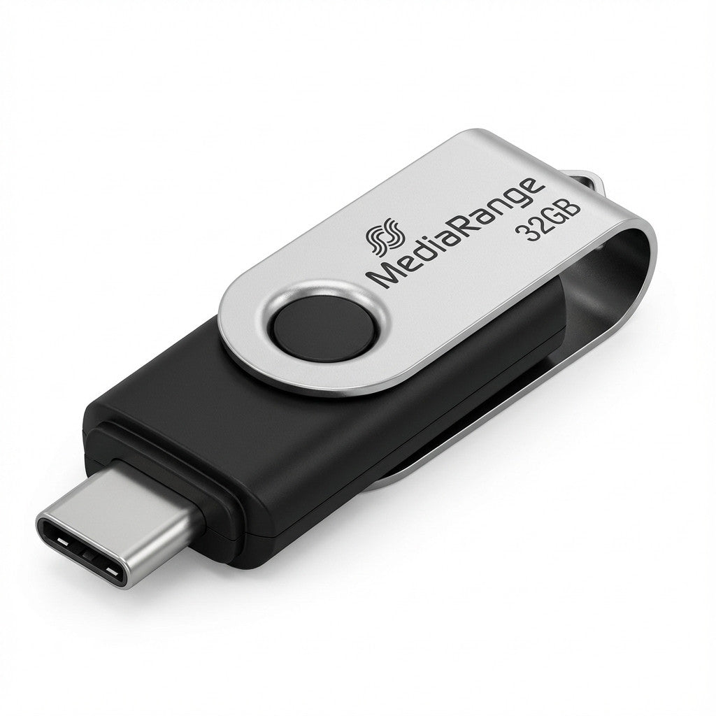 MediaRange MR919. 256 GB. USB Tip-A. 3.2 Gen 1 (3.1 Gen 1). 100 MB/s. Dijametar. Crna. Srebrni.