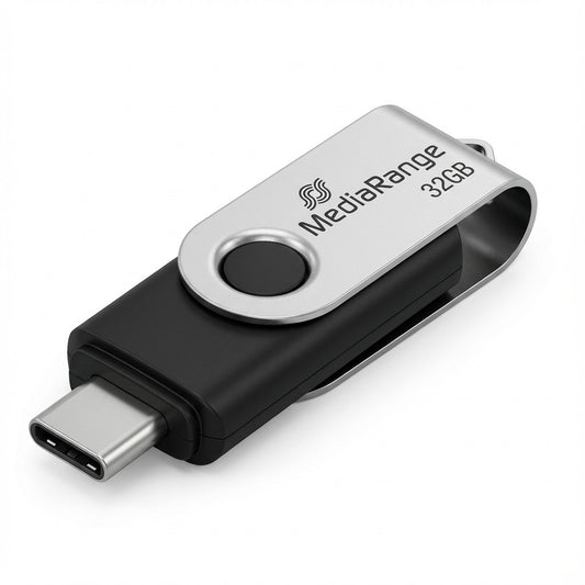 MediaRange MR919. 256 GB. USB Tip-A. 3.2 Gen 1 (3.1 Gen 1). 100 MB/s. Dijametar. Crna. Srebrni.