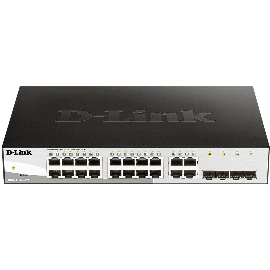 D-Link DGS-1210-20. Upravljani. L2. Gigabit Ethernet (10/100/1000). Puni dupleks. Montaža u rack. 1U
