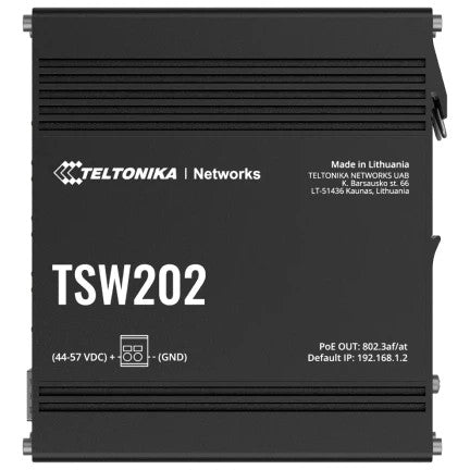 Teltonika TSW202. Upravljani. L2. Gigabit Ethernet (10/100/1000). Puni dupleks. Napajanje preko Etherneta (PoE).