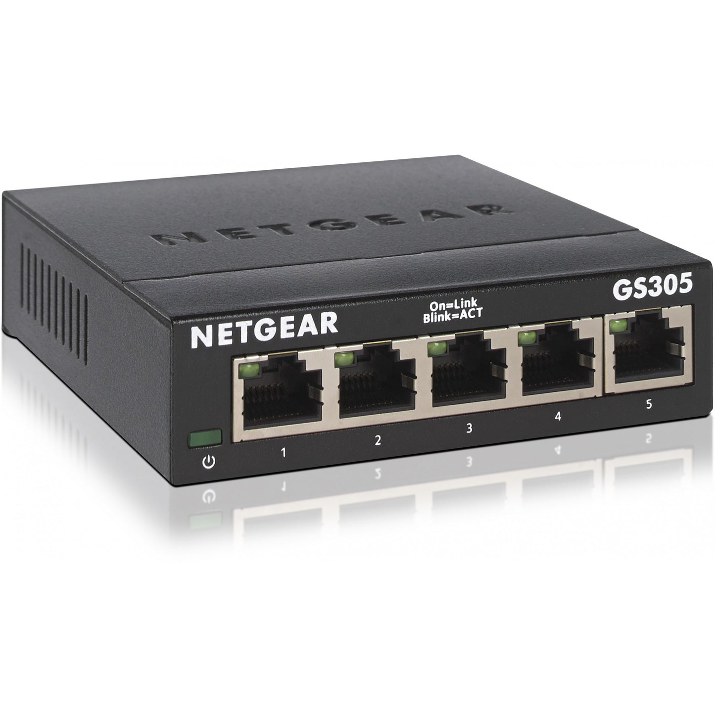 NETGEAR GS305 Prekidač 5-portni gigabitni Ethernet LAN prekidač (Plug-and-Play mrežni prekidač, LAN distributer, čvorište, energetski efikasan, bez ventilatora, robusno metalno kućište). Neupravljan. Sloj 2. Gigabit Ethernet (10/100/1000). Montaža na zid.