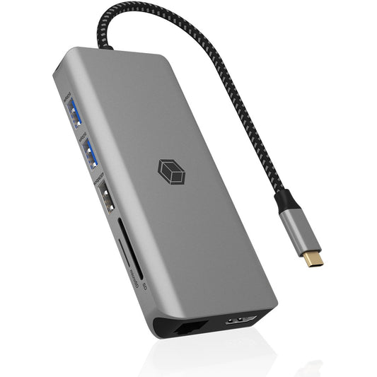 ICY BOX IB-DK4061-CPD. 12 na 1 USB Type-C® priključna stanica za laptop. 2x HDMI. Žičan. USB 3.2 Gen 1 (3.1 Gen 1) Type-C. 100 W. 3,5 mm. 10, 100, 1000 Mbit/s. Siva