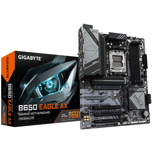 GIGABYTE B650 EAGLE AX matična ploča - AMD Ryzen 9000 serija. 12+2+2 faze VRM. do 7600 MHz DDR5 (OC). 1xPCIe 5.0 + 2xPCIe 4.0 M.2. GbE LAN. WIFI 6E. USB 3.2 Gen 2. AMD. Socket AM5. AMD Ryzen 7000 serija. AMD Ryzen 8000 serija. AMD Ryzen 9000 serija. Socket AM5. DDR5 SDRAM. 256GB