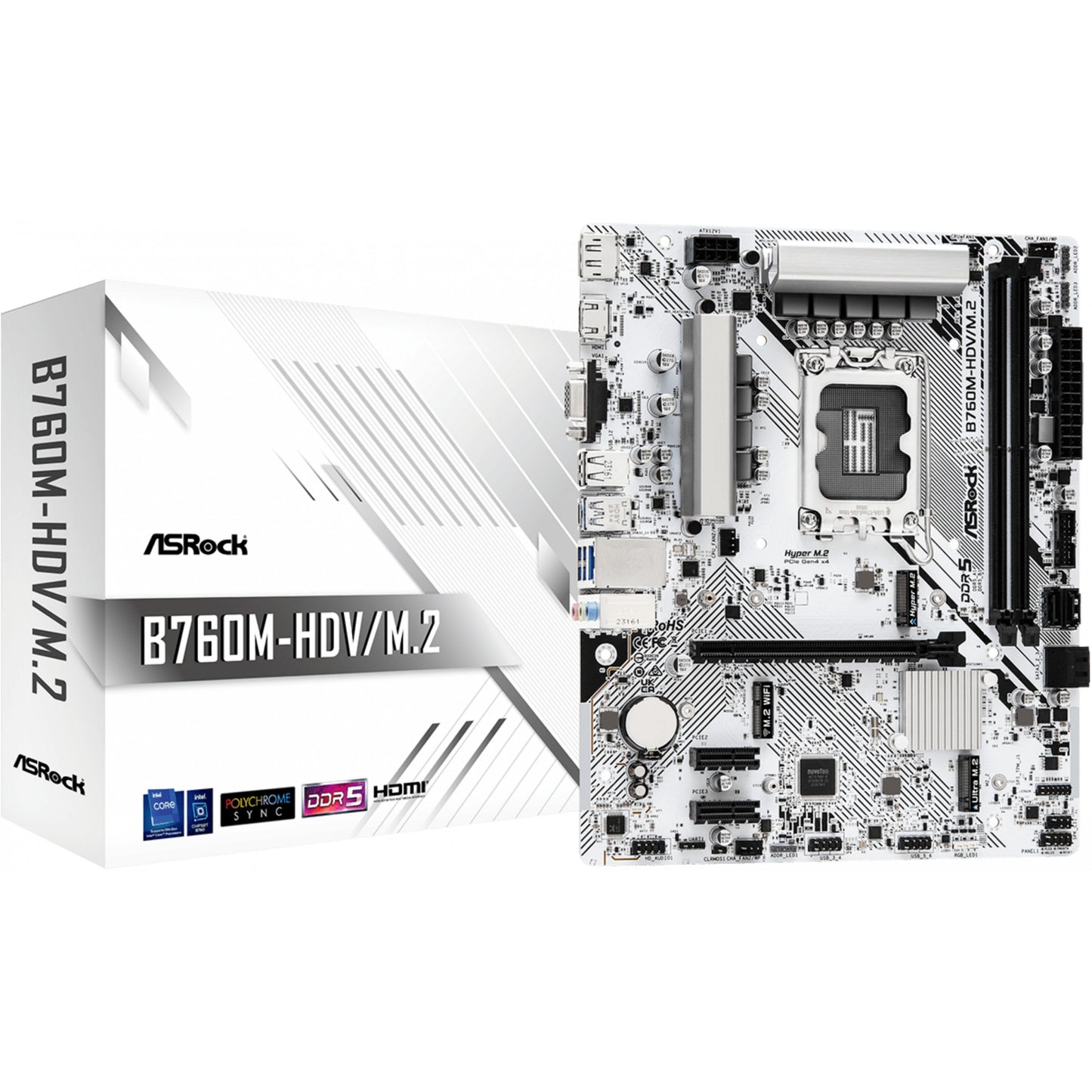 Asrock B760M-HDV/M.2. Intel. LGA 1700. Intel Core i3 12. generacije. Intel Core i3 13. generacije. Intel Core i5 12. generacije. Intel Core i5 13. generacije..... DDR5-SDRAM. 96GB. DIMM