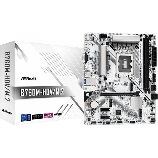 Asrock B760M-HDV/M.2. Intel. LGA 1700. Intel Core i3 12. generacije. Intel Core i3 13. generacije. Intel Core i5 12. generacije. Intel Core i5 13. generacije..... DDR5-SDRAM. 96GB. DIMM