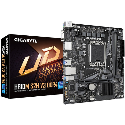 GIGABYTE H610M S2H V3 DDR4 matična ploča - podržava Intel Core procesore do 14.0 CPU-a. 4+1+1 hibridni digitalni VRM. do 3200MHz DDR4. 1xPCIe 3.0 M.2. GbE LAN. USB 3.2 Gen 1. Intel. LGA 1700. Intel® Core™ i3. Intel® Core™ i5. Intel® Core™ i7. LGA 1700. DDR4 SDRAM. 64 GB