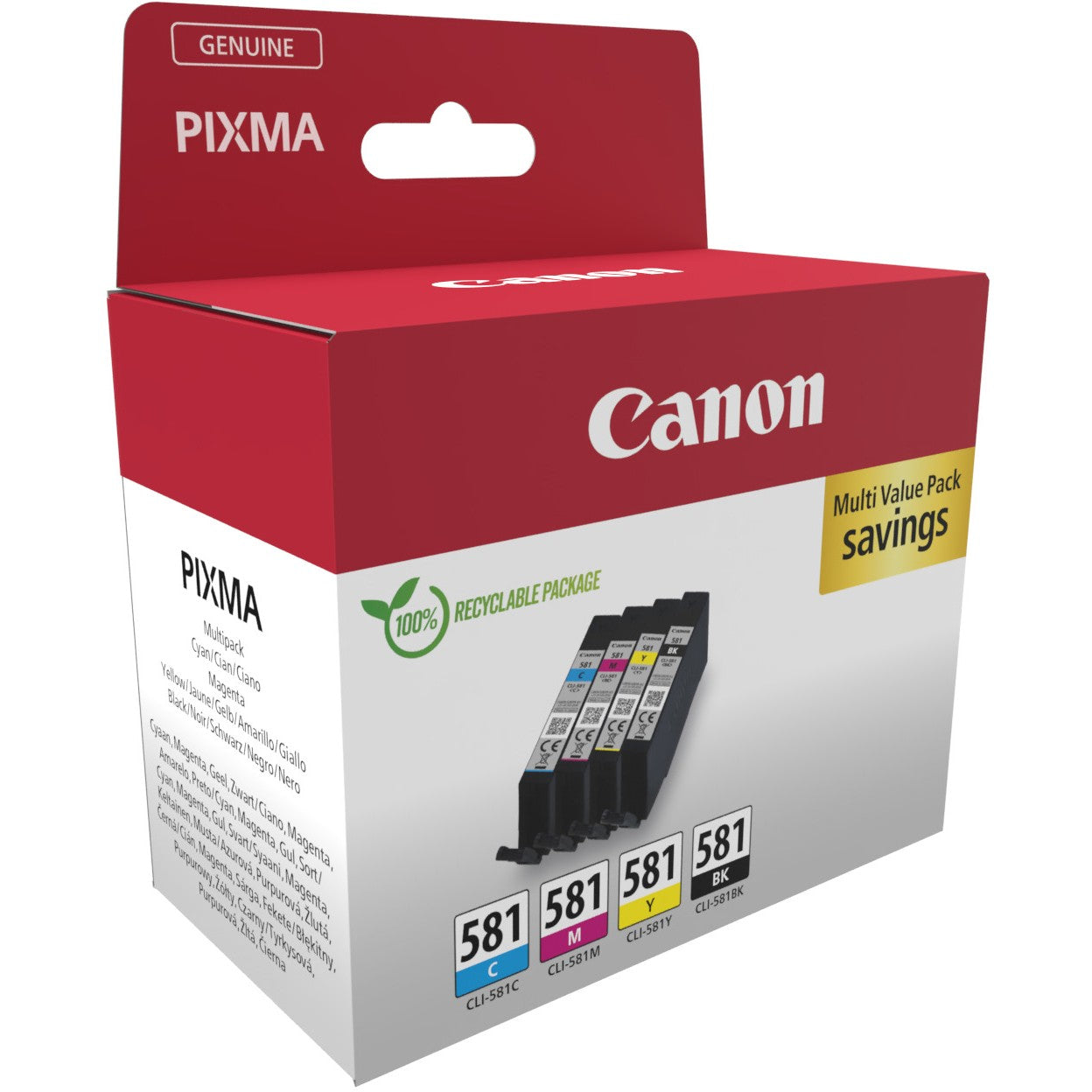 Canon CLI-581 C/M/Y/BK višepakovanje. Crna. Cijan. Magenta. Žuta. 4 komada. Višepakovanje