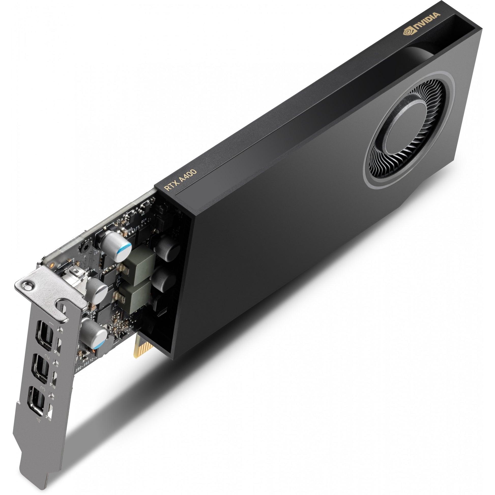 PNY VCNRTXA400-SB. RTX A400. 4GB. GDDR6. 64 bita. 5120x2880 piksela. PCI Express x8 4.0