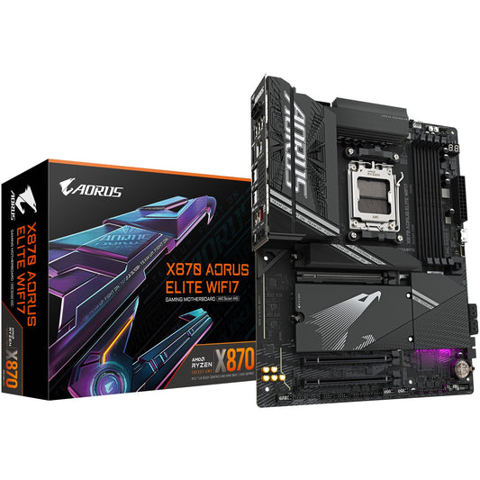GIGABYTE X870 AORUS ELITE WIFI7 matična ploča - Podržava AMD Ryzen 9000 procesore. 16+2+2 fazni VRM. Do 8000MHz DDR5 (OC). 3x PCIe 5.0 + 1x PCIe 4.0. Wi-Fi 7. 2.5GbE LAN. USB 4. AMD. Podnožje AM5. AMD Ryzen 7000 serija. AMD Ryzen 8000 serija. AMD Ryzen 9000 serija. Podnožje AM5. 256 GB DDR5 SDRAM.