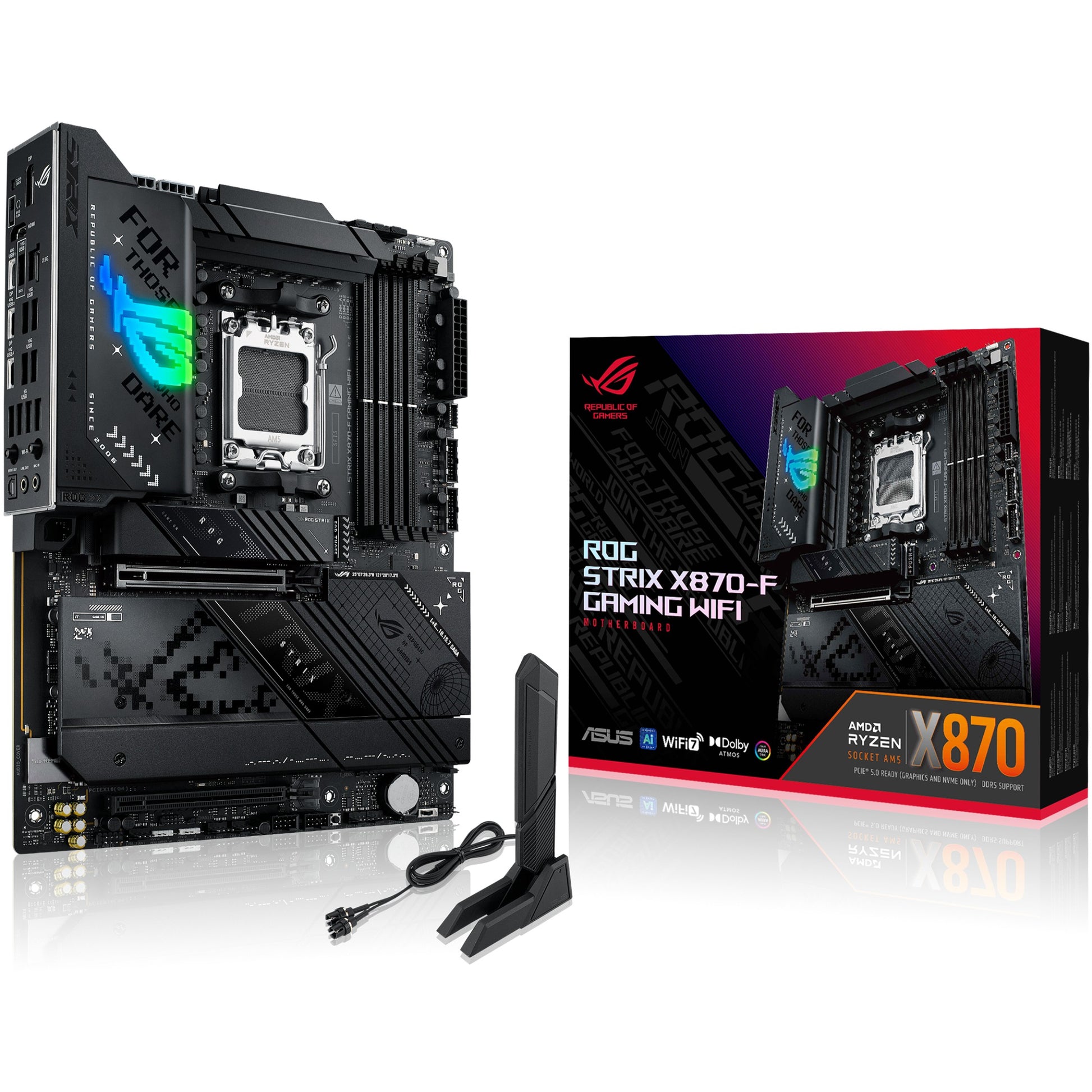 ASUS ROG STRIX X870-F GAMING WIFI. AMD. Podnožje AM5. AMD Ryzen 7000 serija. AMD Ryzen 8000 serija. AMD Ryzen 9000 serija. DDR5 SDRAM. 192GB. DIMM