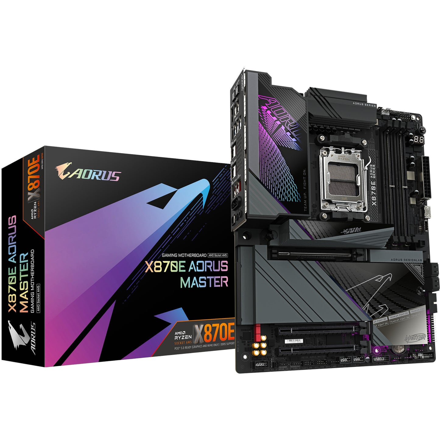 GIGABYTE X870E AORUS MASTER matična ploča - Podržava AMD Ryzen 9000 procesore. 16+2+2 fazni digitalni VRM. Do 8600MHz DDR5 (OC). 3x PCIe 5.0 + 1x PCIe 4.0. Wi-Fi 7. 5GbE LAN. USB 4. AMD. Podnožje AM5. AMD Ryzen 7000 serija. AMD Ryzen 8000 serija. AMD Ryzen 9000 serija. Podnožje AM5. 256 GB DDR5 SDRAM.