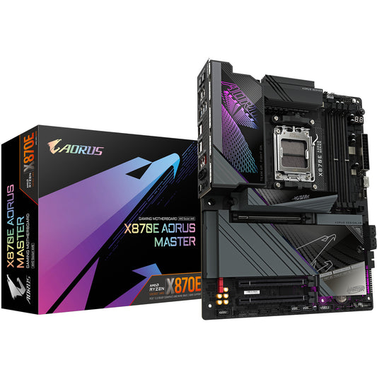 GIGABYTE X870E AORUS MASTER matična ploča - Podržava AMD Ryzen 9000 procesore. 16+2+2 fazni digitalni VRM. Do 8600MHz DDR5 (OC). 3x PCIe 5.0 + 1x PCIe 4.0. Wi-Fi 7. 5GbE LAN. USB 4. AMD. Podnožje AM5. AMD Ryzen 7000 serija. AMD Ryzen 8000 serija. AMD Ryzen 9000 serija. Podnožje AM5. 256 GB DDR5 SDRAM.