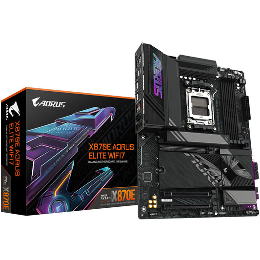 GIGABYTE X870E AORUS ELITE WIFI7 matična ploča - Podržava AMD Ryzen 9000 procesore. 16+2+2 fazni digitalni VRM. Do 8000Hz DDR5 (OC). 3x PCIe 5.0 + 1x PCIe 4.0. Wi-Fi 7. 2.5GbE LAN. USB 4. AMD. Podnožje AM5. AMD Ryzen 7000 serija. AMD Ryzen 8000 serija. AMD Ryzen 9000 serija. Podnožje AM5. 256 GB DDR5 SDRAM.