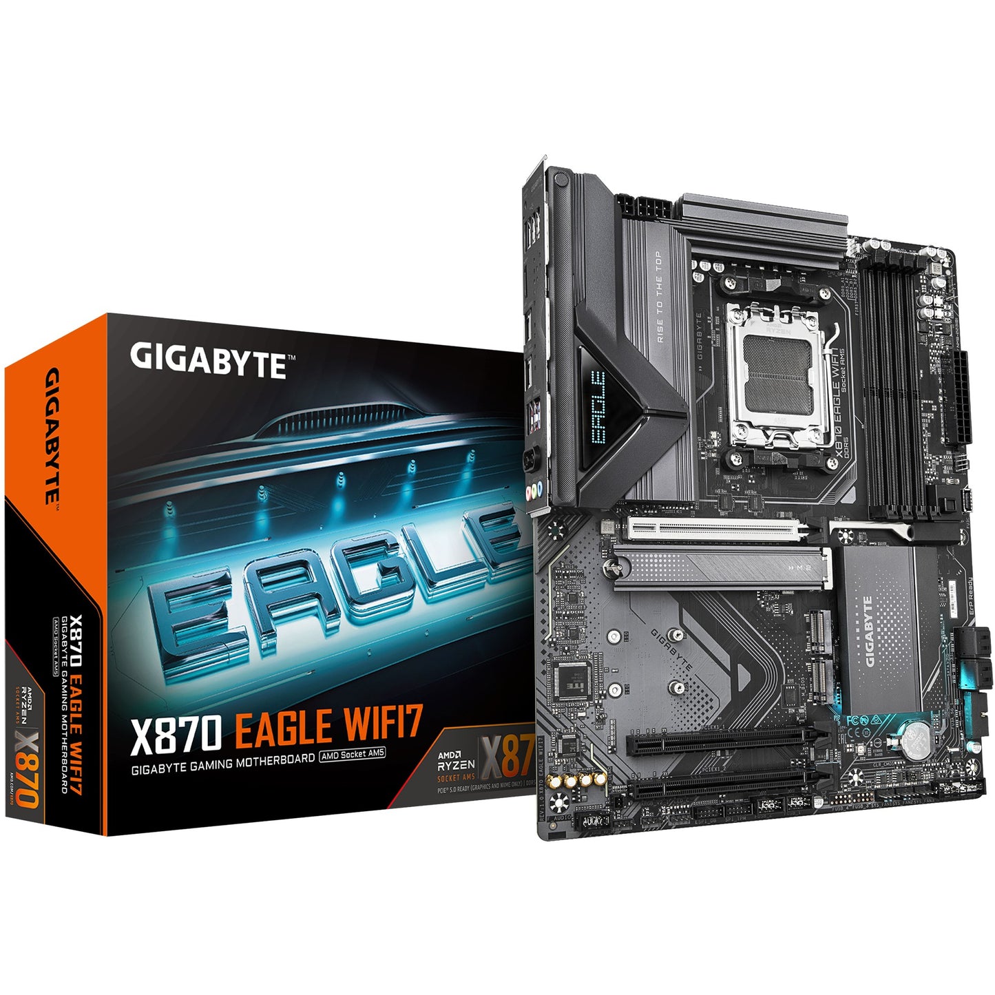 GIGABYTE X870 EAGLE WIFI7 matična ploča - Podržava AMD Ryzen 9000 procesore. 14+2+2 fazni VRM. Do 8000MHz DDR5 (OC). 1x PCIe 5.0 + 2x PCIe 4.0. Wi-Fi 7. 2.5GbE LAN. USB 4. AMD. Podnožje AM5. AMD Ryzen 7000 serija. AMD Ryzen 8000 serija. AMD Ryzen 9000 serija. Podnožje AM5. 256 GB DDR5 SDRAM.