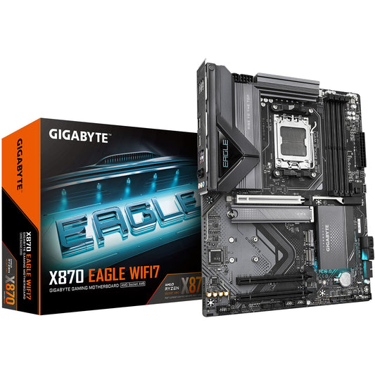 GIGABYTE X870 EAGLE WIFI7 matična ploča - Podržava AMD Ryzen 9000 procesore. 14+2+2 fazni VRM. Do 8000MHz DDR5 (OC). 1x PCIe 5.0 + 2x PCIe 4.0. Wi-Fi 7. 2.5GbE LAN. USB 4. AMD. Podnožje AM5. AMD Ryzen 7000 serija. AMD Ryzen 8000 serija. AMD Ryzen 9000 serija. Podnožje AM5. 256 GB DDR5 SDRAM.