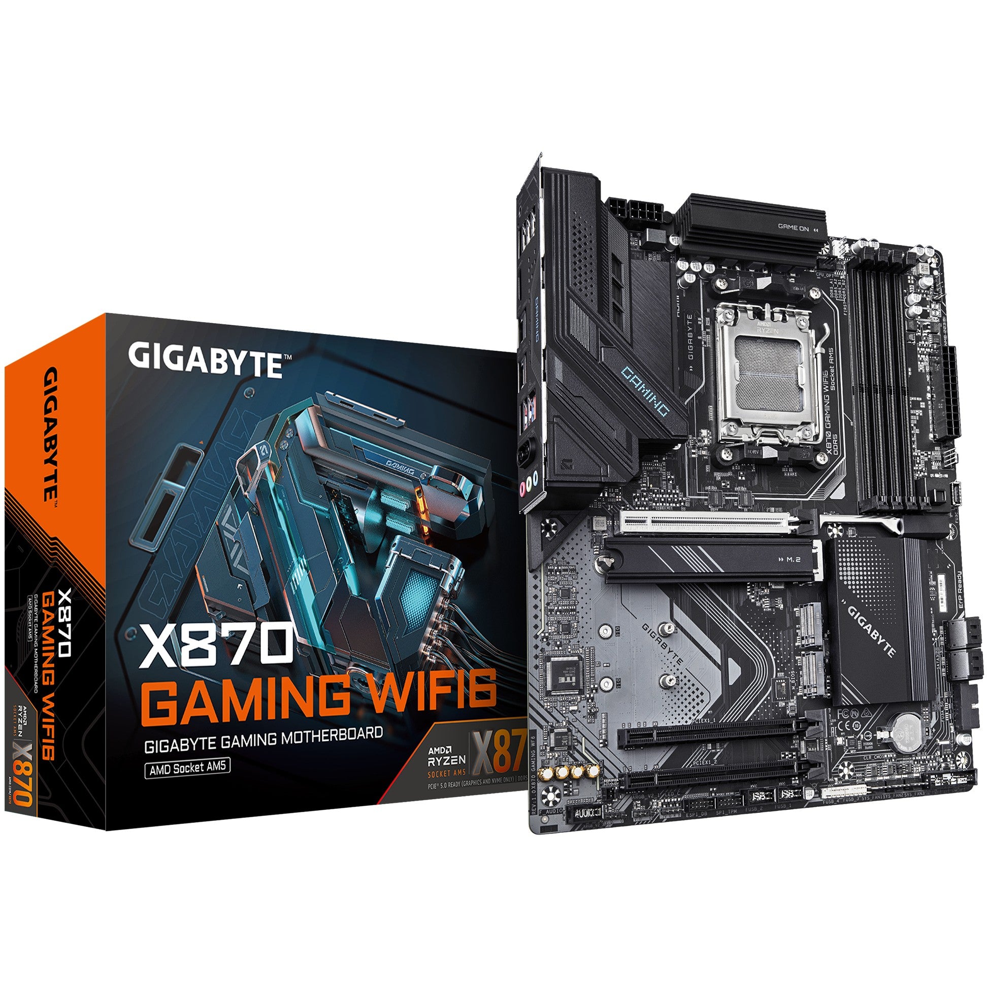 GIGABYTE X870 GAMING WIFI6 matična ploča - Podržava AMD Ryzen 9000 procesore. 8+2+2 fazni VRM. Do 8000MHz DDR5 (OC). 1x PCIe 5.0 + 2x PCIe 4.0. Wi-Fi 6. 2.5GbE LAN. USB 4. AMD. Socket AM5. AMD Ryzen™ 7. Socket AM5. 256 GB DDR5 SDRAM.