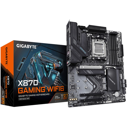 GIGABYTE X870 GAMING WIFI6 matična ploča - Podržava AMD Ryzen 9000 procesore. 8+2+2 fazni VRM. Do 8000MHz DDR5 (OC). 1x PCIe 5.0 + 2x PCIe 4.0. Wi-Fi 6. 2.5GbE LAN. USB 4. AMD. Socket AM5. AMD Ryzen™ 7. Socket AM5. 256 GB DDR5 SDRAM.
