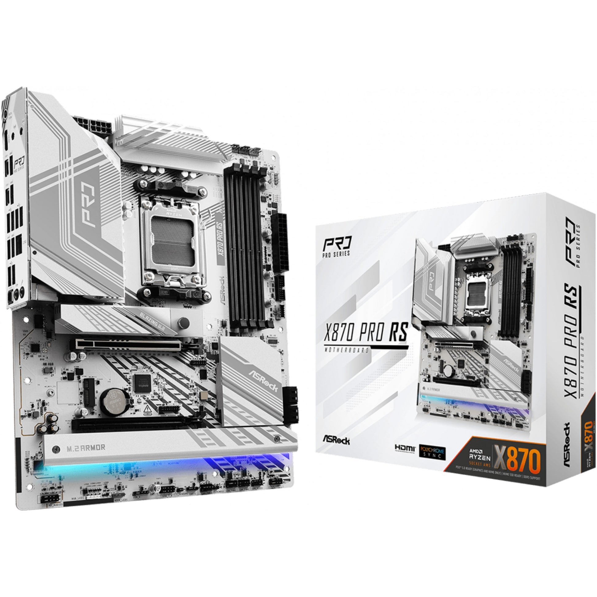 Asrock X870 PRO RS. AMD. Podnožje AM5. AMD Ryzen 7000 serija. AMD Ryzen 8000 serija. AMD Ryzen 9000 serija. DDR5 SDRAM. 256GB. DIMM
