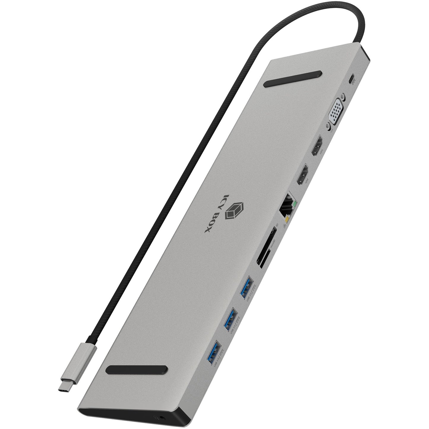 ICY BOX IB-DK2106a-CPD. USB Type-C® 11-u-1 priključna stanica za laptop sa trostrukim video izlazom. Žičana. USB 3.2 Gen 1 (3.1 Gen 1) Type-C. 100 W. 3,5 mm. 10, 100, 1000 Mbit/s. Antracit. Crna.