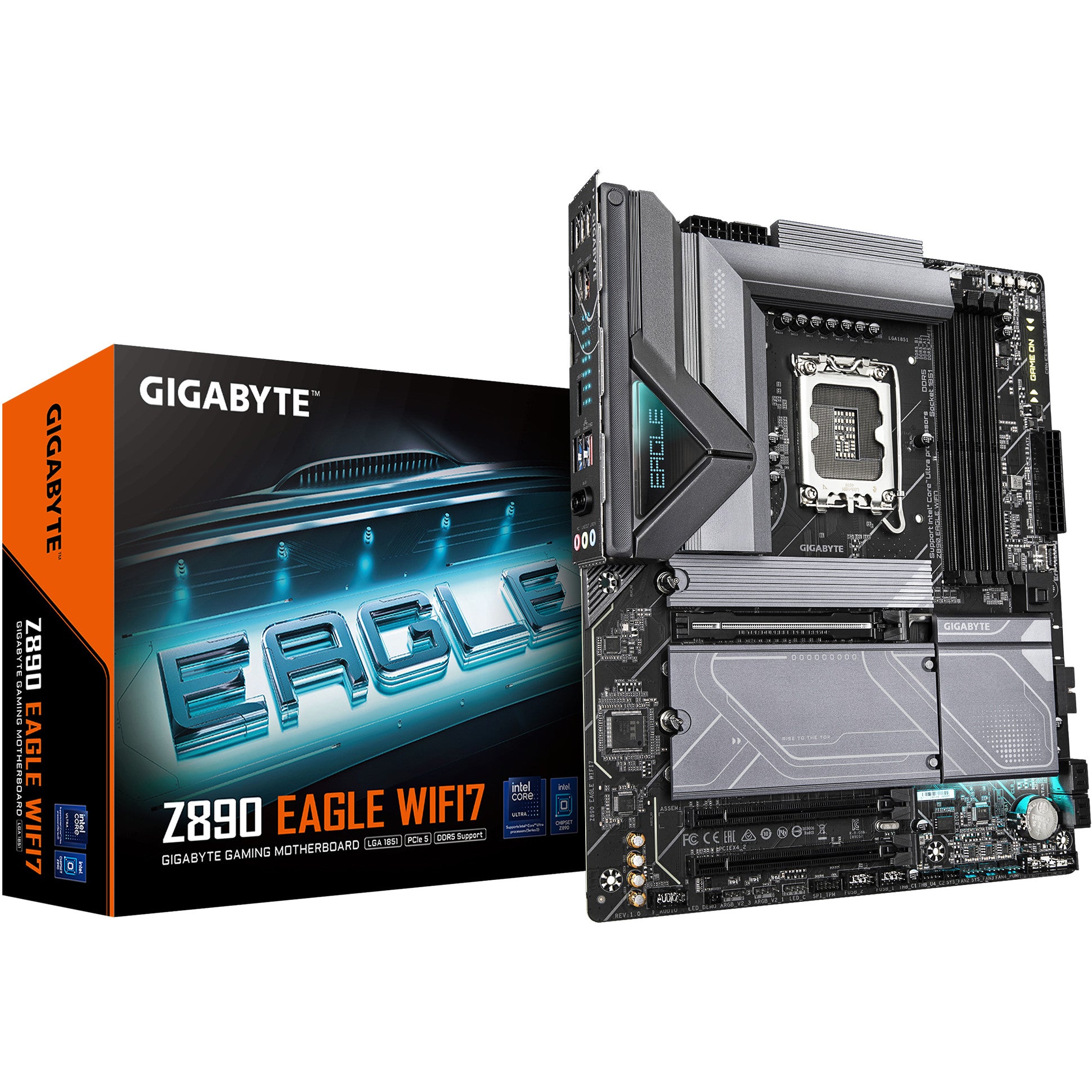 GIGABYTE Z890 EAGLE WIFI7 matična ploča - Podržava Intel Core Ultra (Serija 2) procesore. 14+1+2 fazni VRM. Do 8800MHz DDR5 (OC). 1x PCIe 5.0 + 3x PCIe 4.0. Wi-Fi 7. 2.5GbE LAN. USB 4. Intel. LGA 1851 (Socket V1). Intel Core Ultra (Serija 2). LGA 1851. 256 GB DDR5 SDRAM.